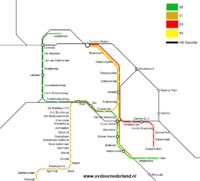 GVB Lijnennetkaart van de metro in Amsterdam.